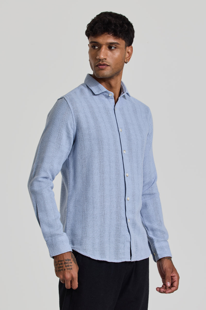 Light Blue Knitted Slim Fit Shirt