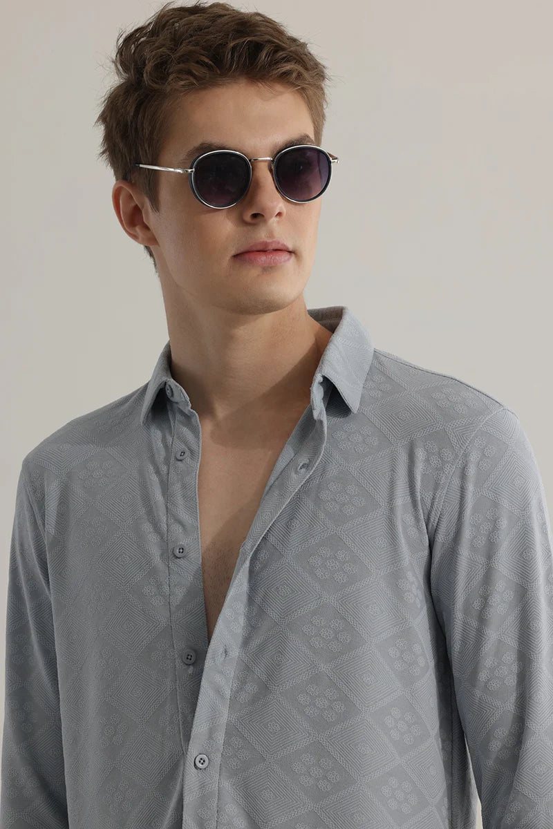 IntricWeave Grey Self-Design Shirt