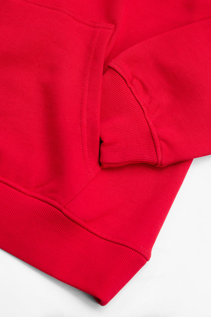 Red Solid Relaxed Fit Hoodies