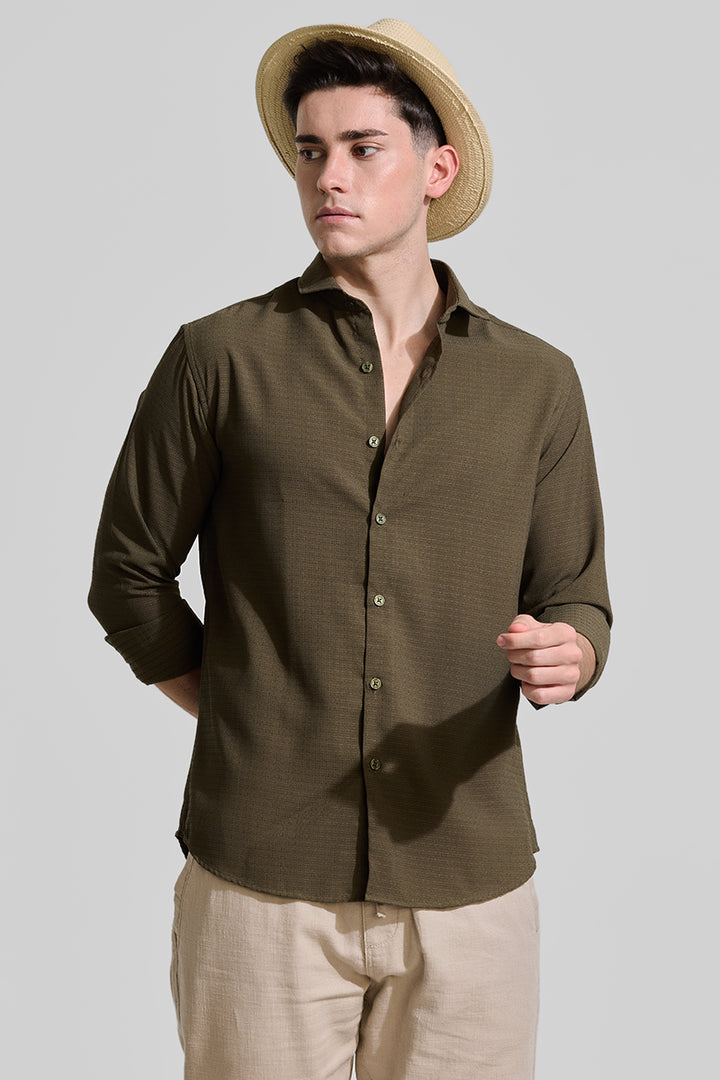 Olive Textured Slim Fit Shirt