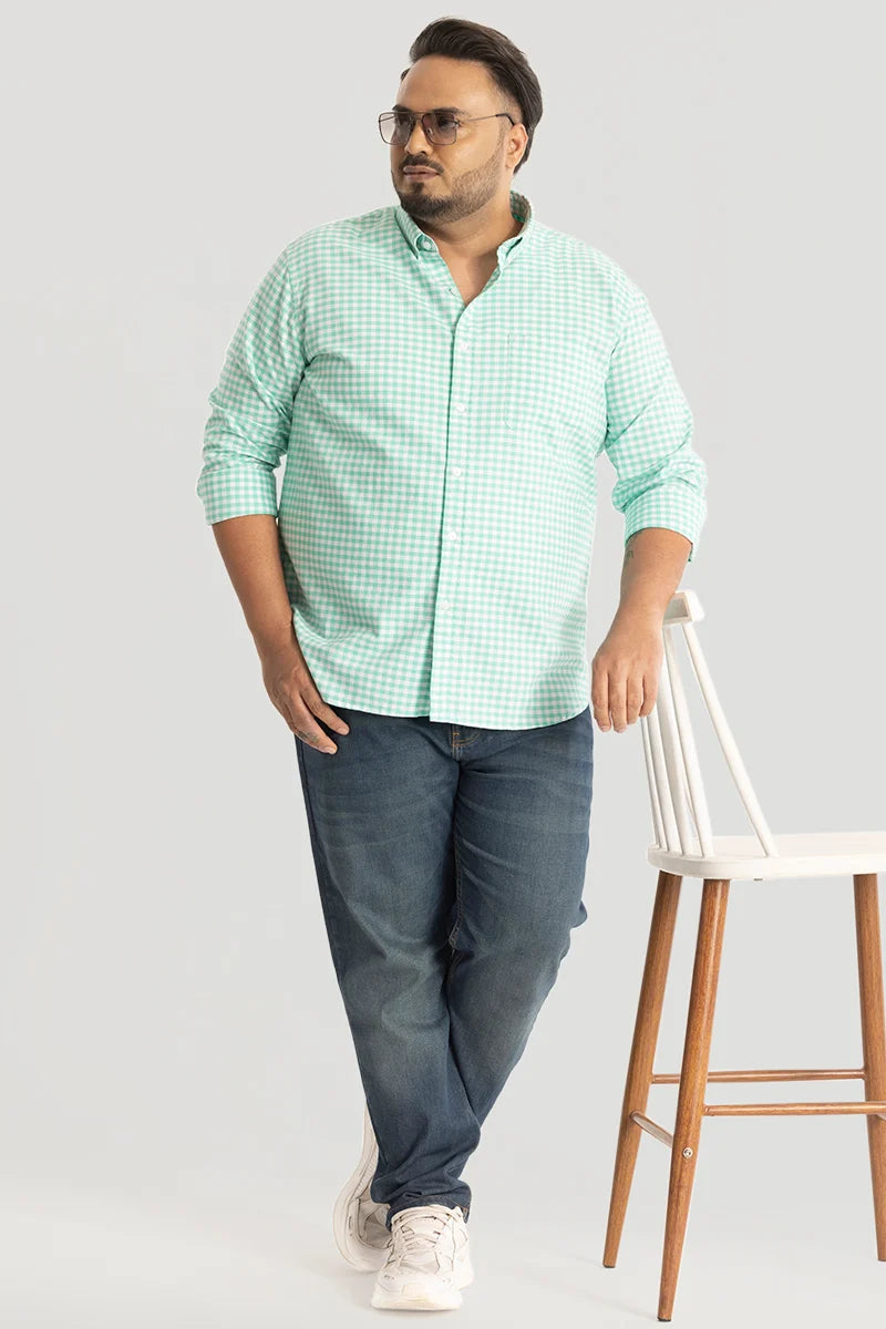 Green Oxford Checks Plus Size Shirt