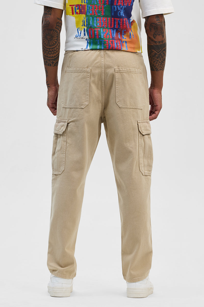 Beige Comfort Fit Cargo Jeans