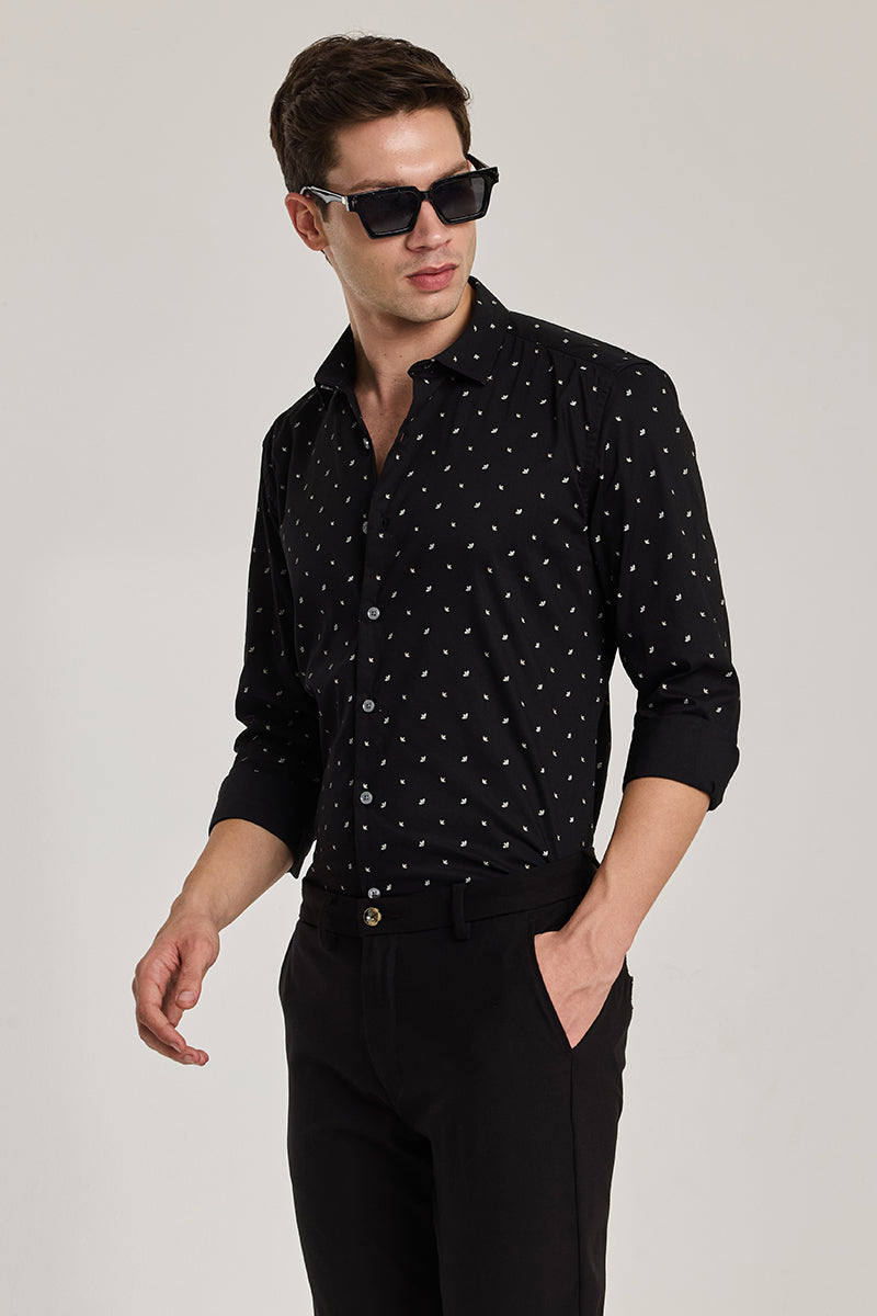 Black Printed Slim Fit Shirt