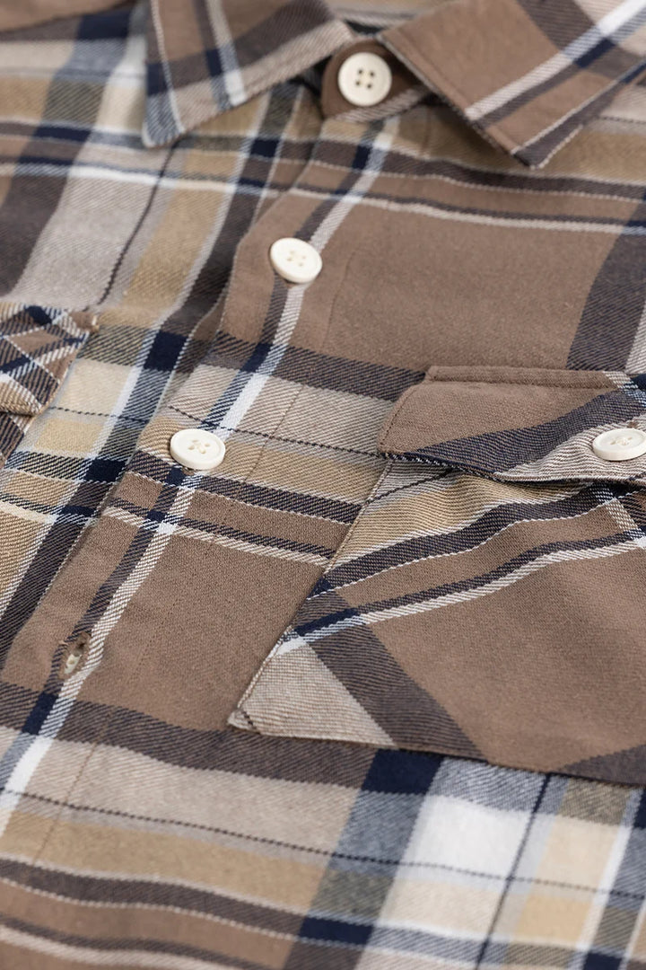 Brown Double Pocket Checks Shirt