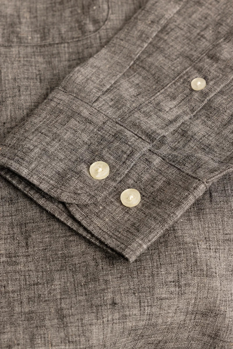 Dark Grey Linen Blend Plus Size Shirt