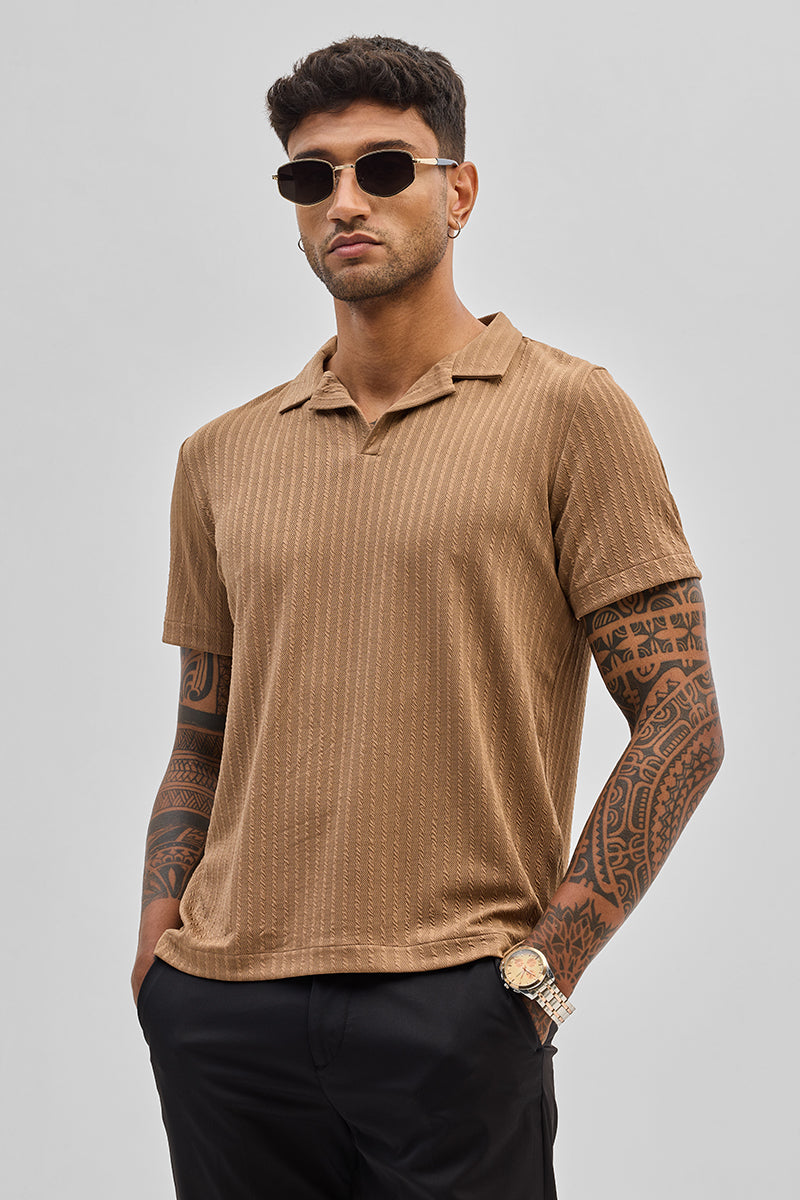 Light Brown Textured Cuban T-Shirt