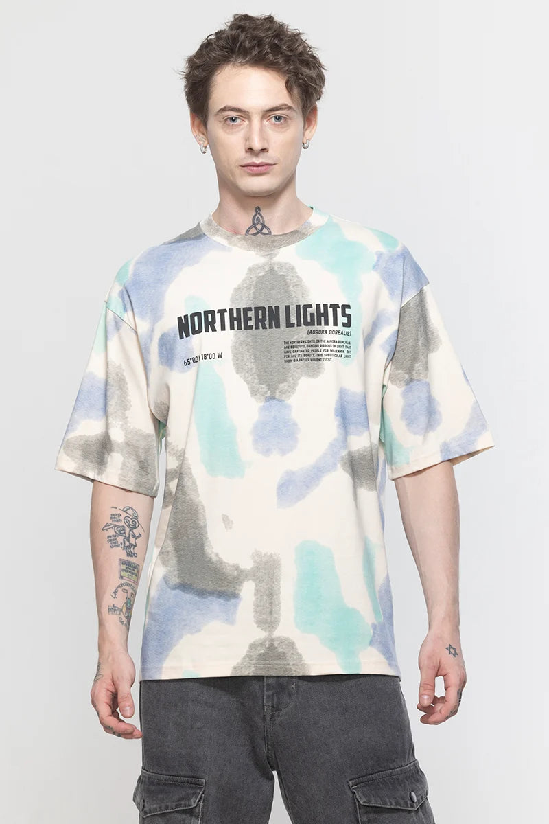 NorthernLights Printed Cream Oversized T-Shirt