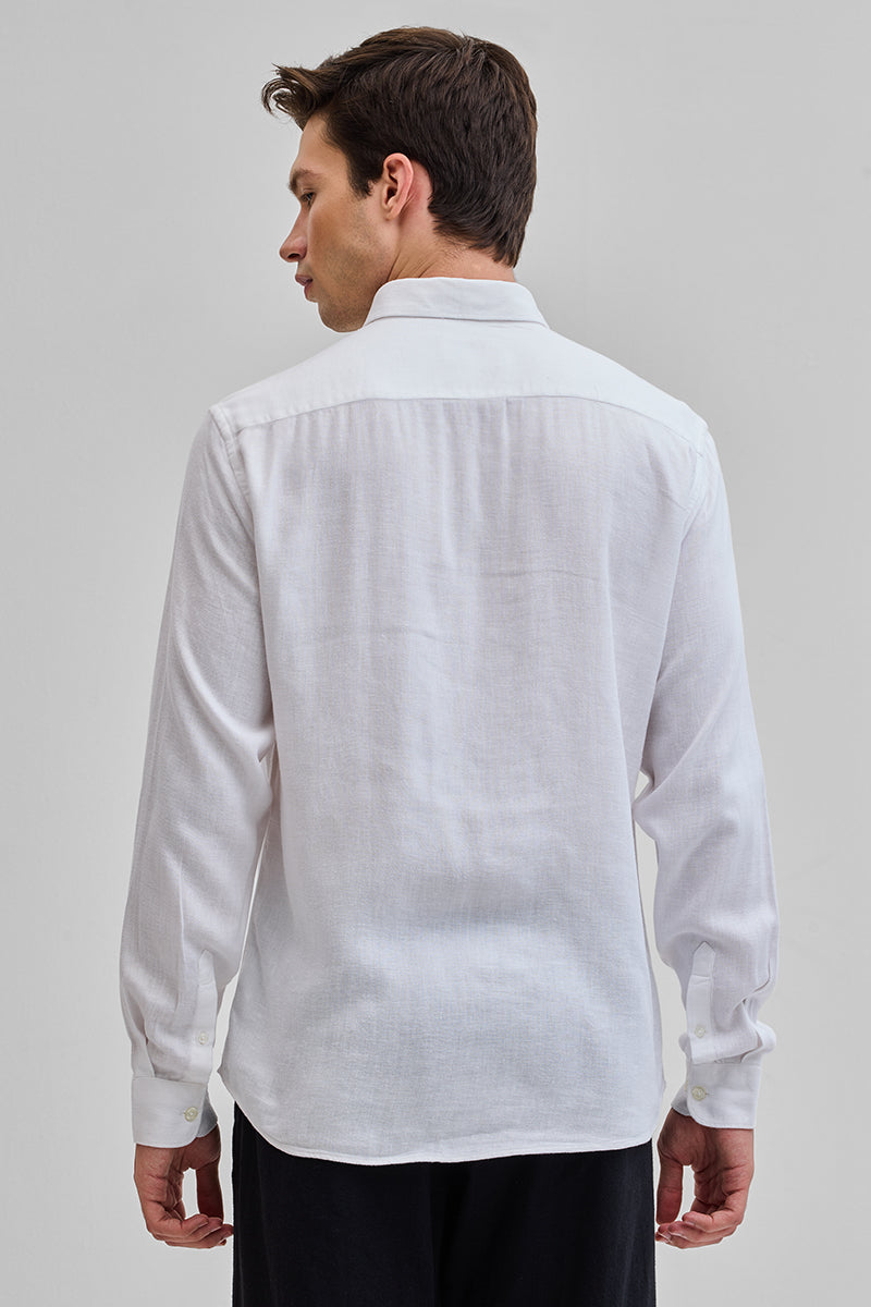 White Slim Fit Linen Shirt