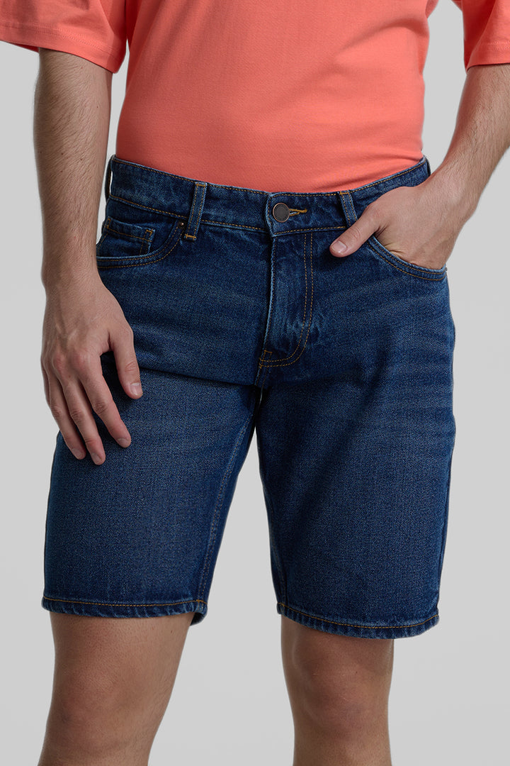 Navy Regular Fit Denim Shorts