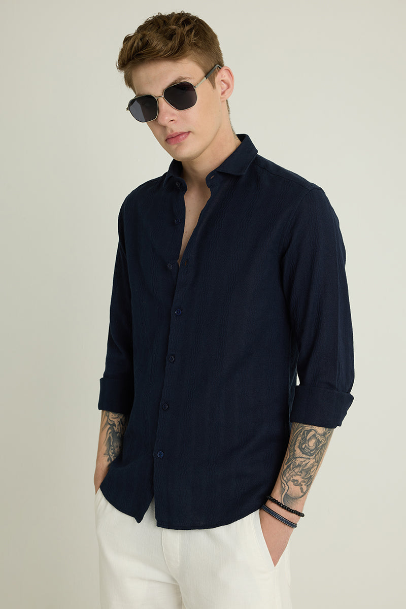 Navy Textured Slim Fit Shirt