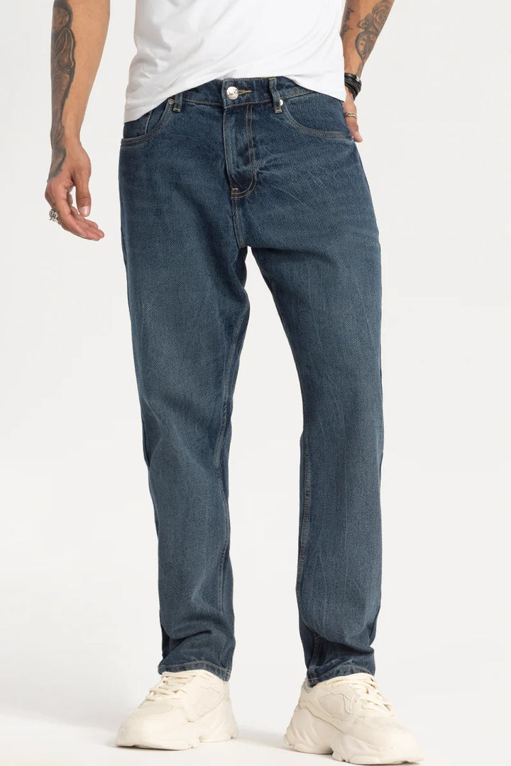 Deep Blue Plain Baggy Fit Jeans