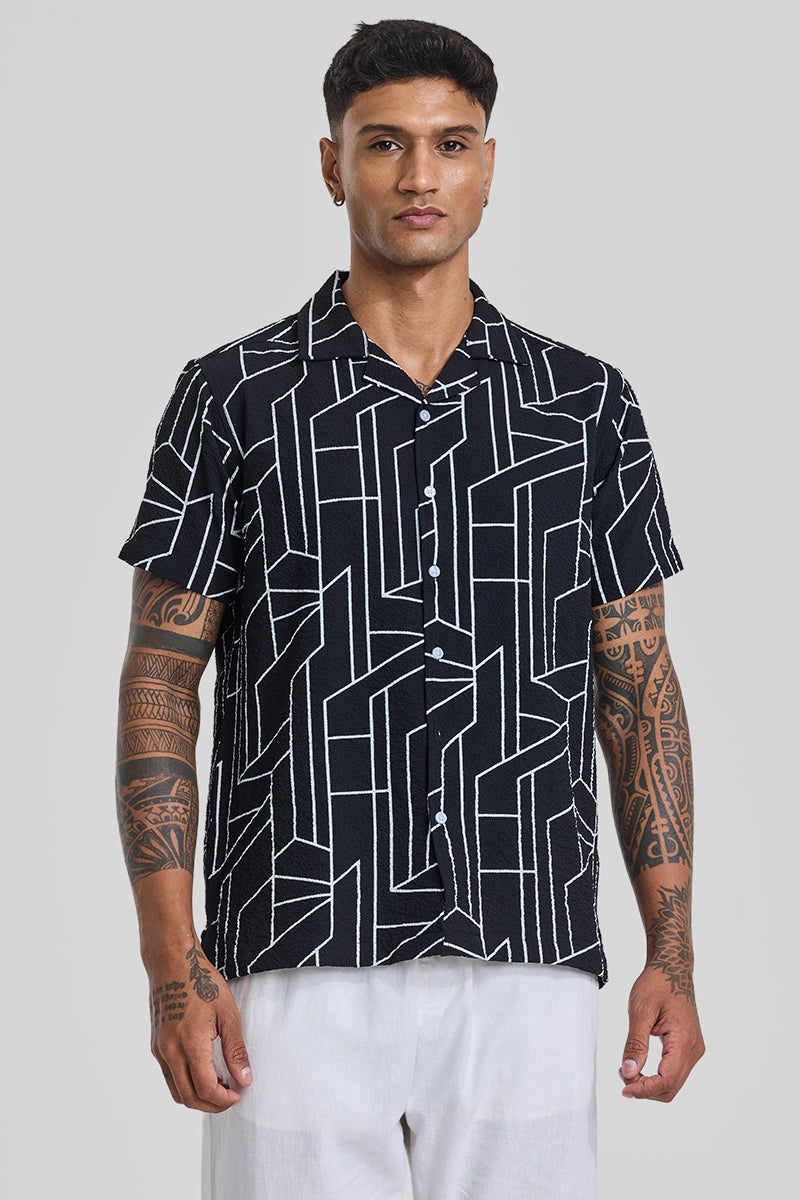 Black Geometric Slim Fit Shirt