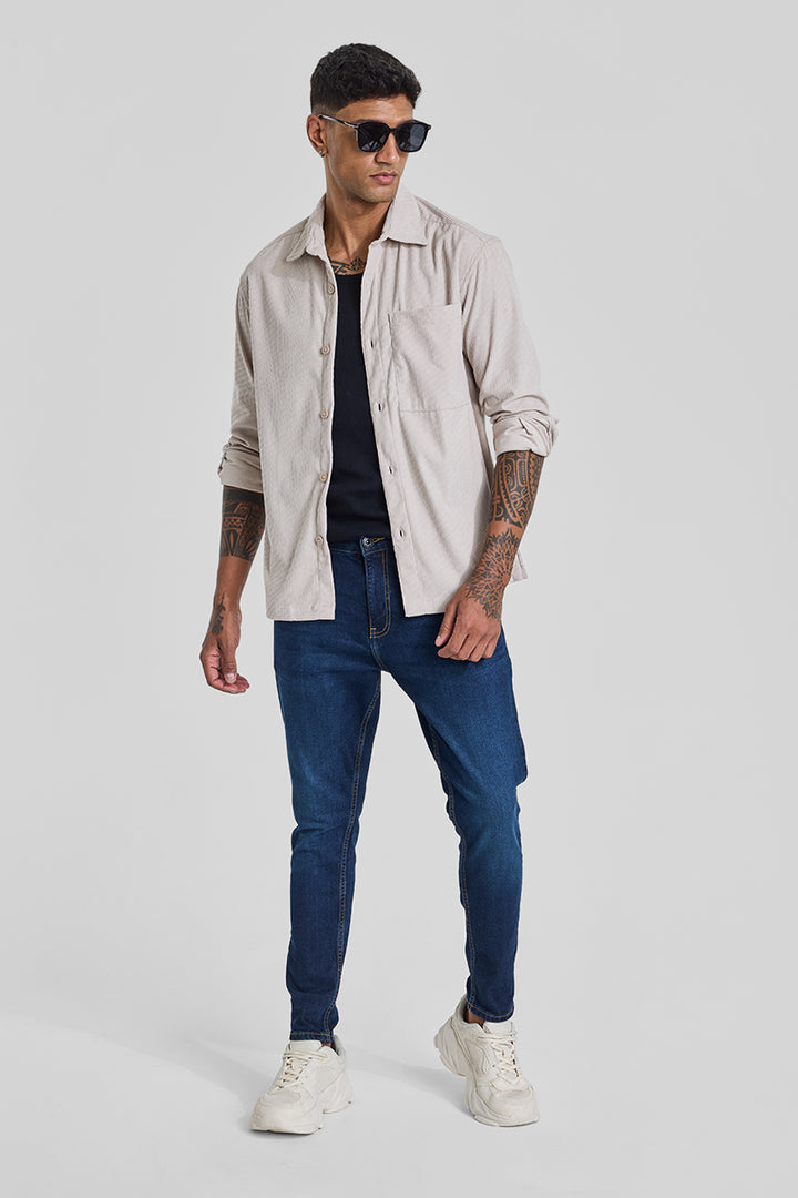 Cream Textured Corduroy Overshirt