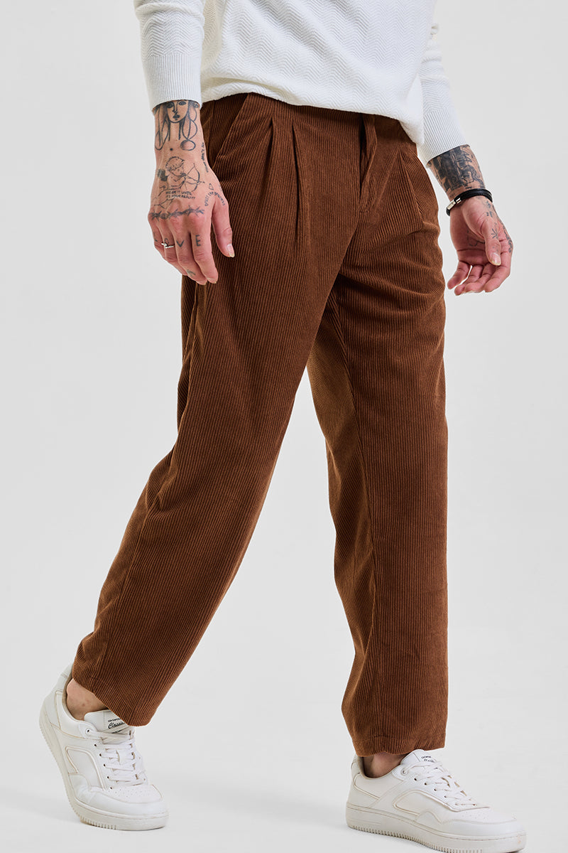 Brown Corduroy Relaxed Fit Trousers