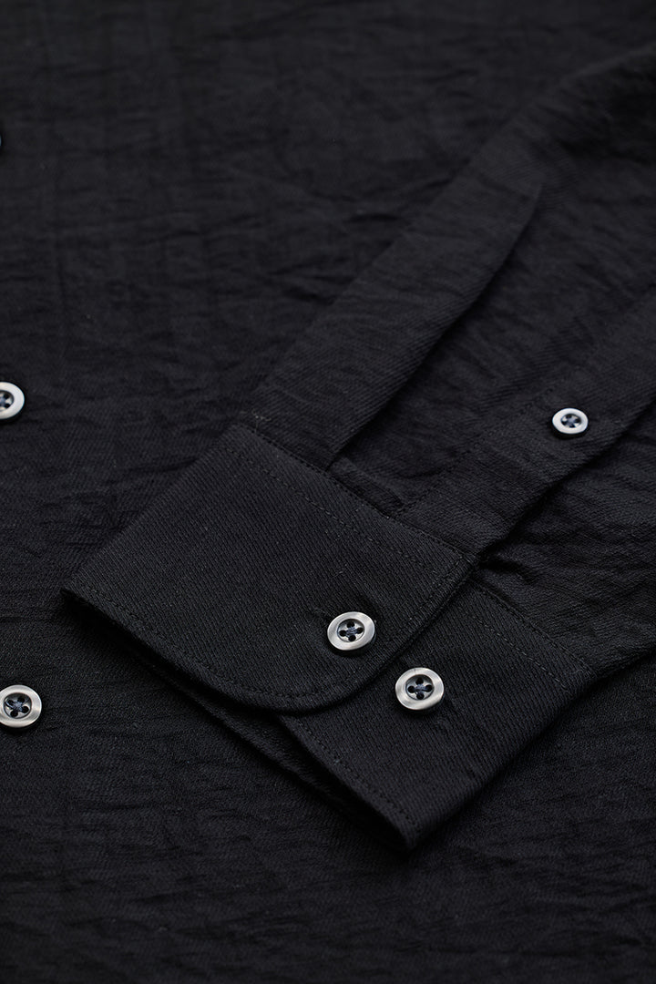 Black Textured Linen Blend Shirt