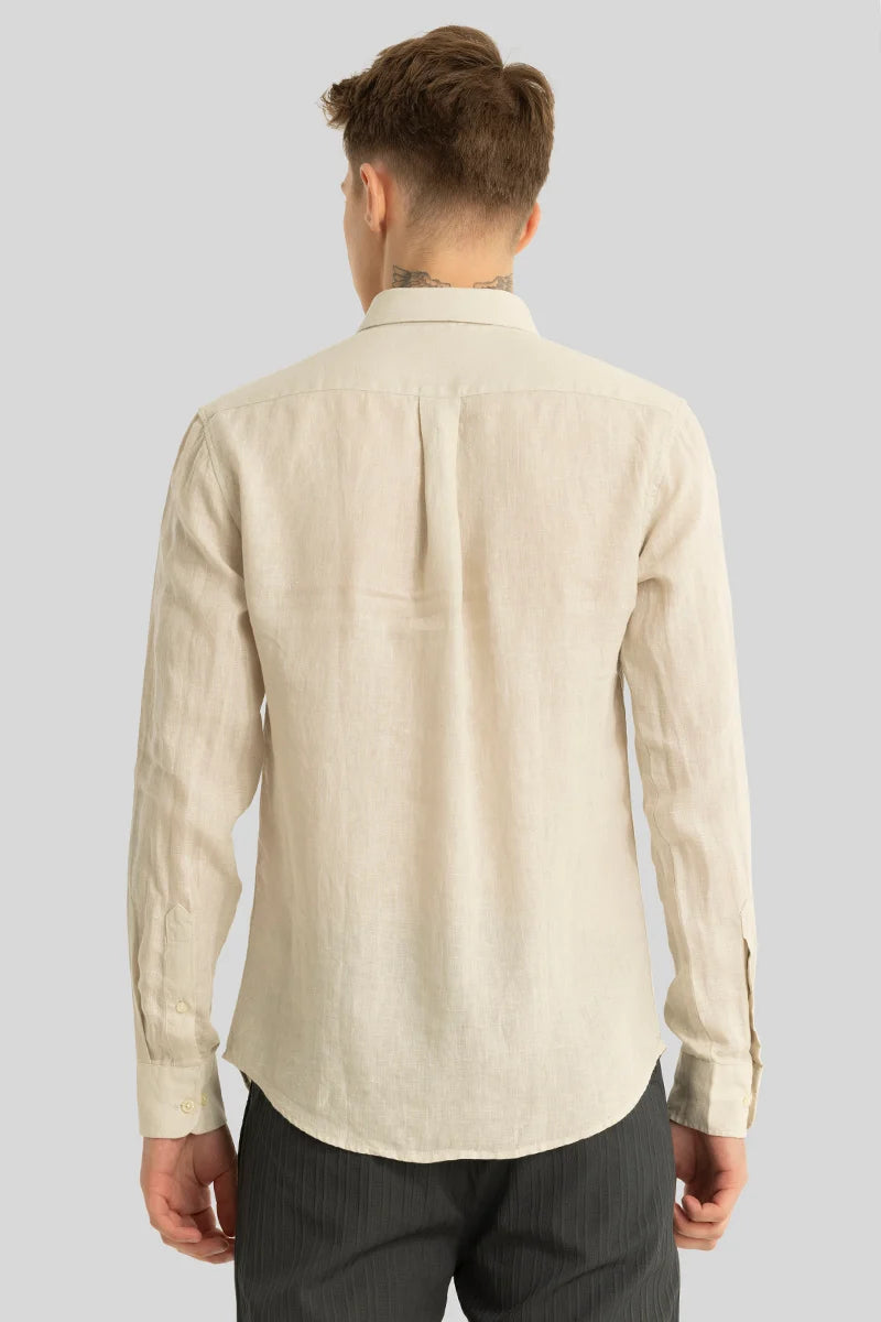 Elementary Cream Plain Pure Linen Shirt