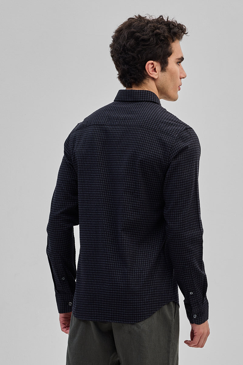 Black Mini Checks Slim Fit Shirt