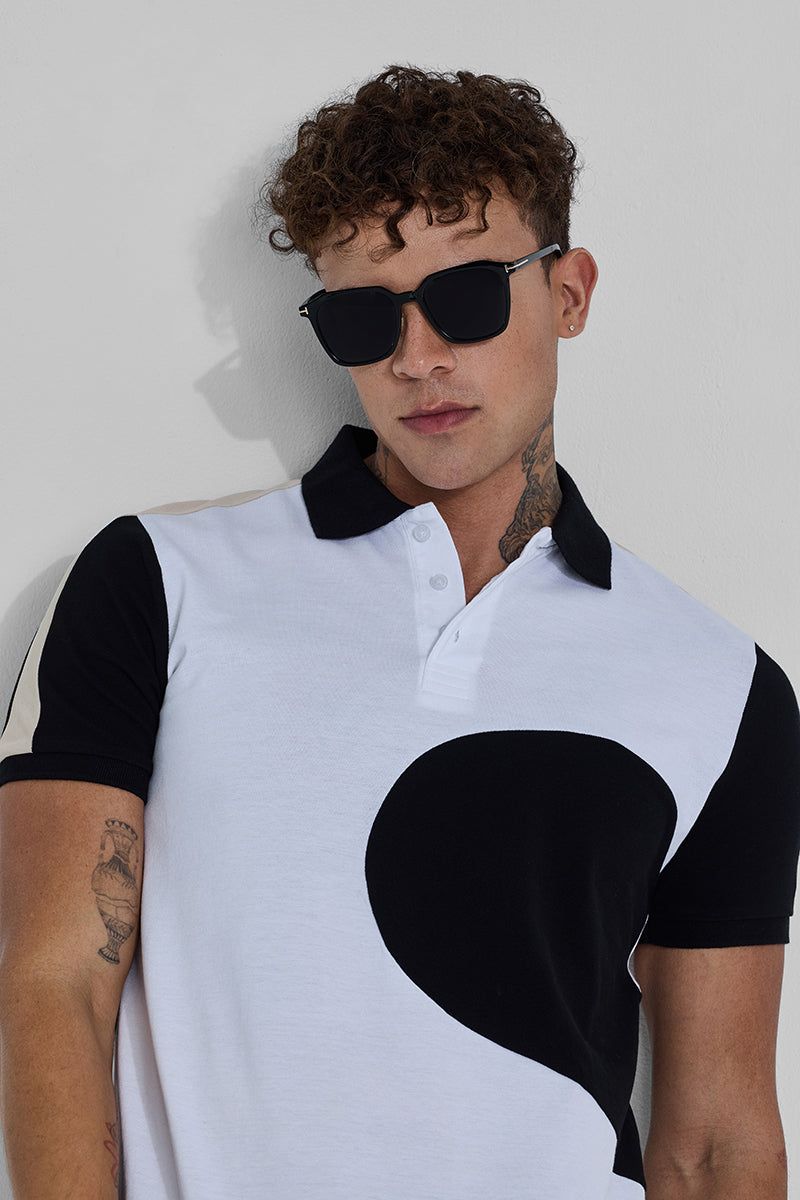 White Colourblocked Polo T-Shirt