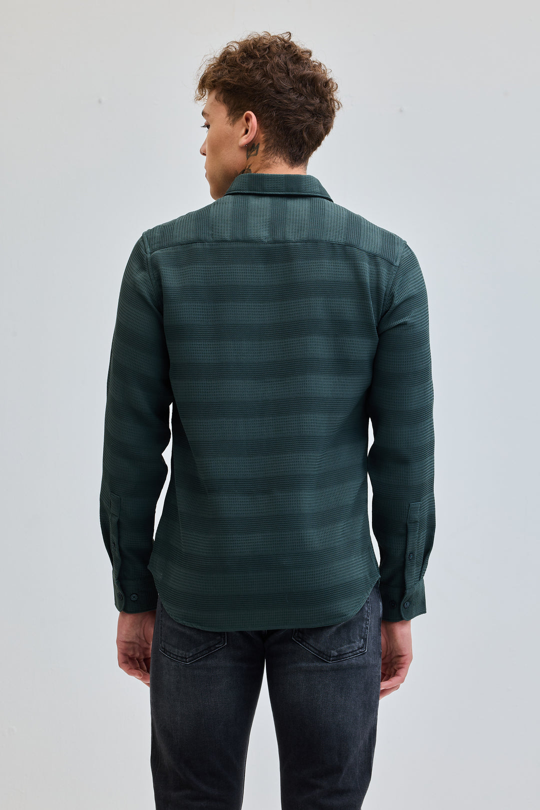 Green Textured Slim Fit Shirt