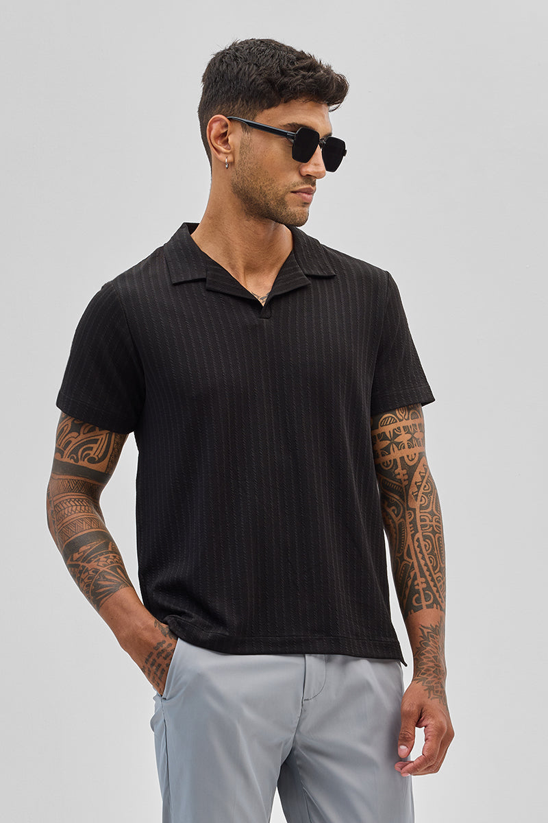 Black Textured Cuban T-Shirt