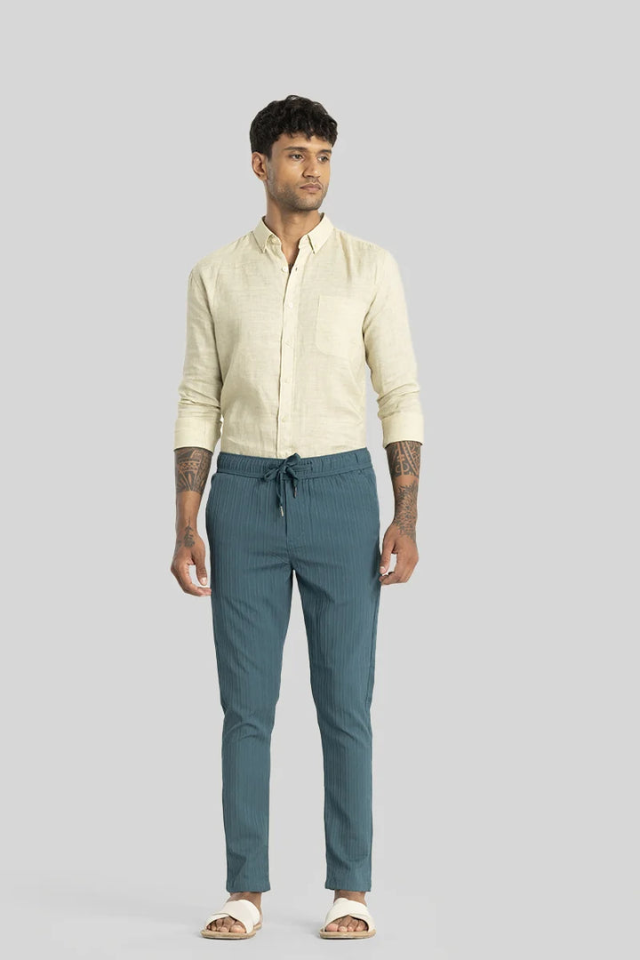 Harbor Teal Plain Slim Fit Trousers