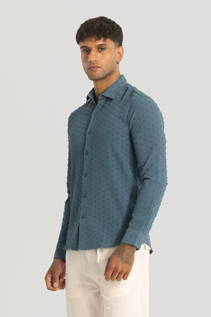 Teal Textured Slim Fit Shirt