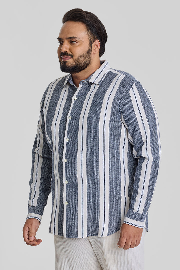 Blue Stripes Casual Plus Size Shirt