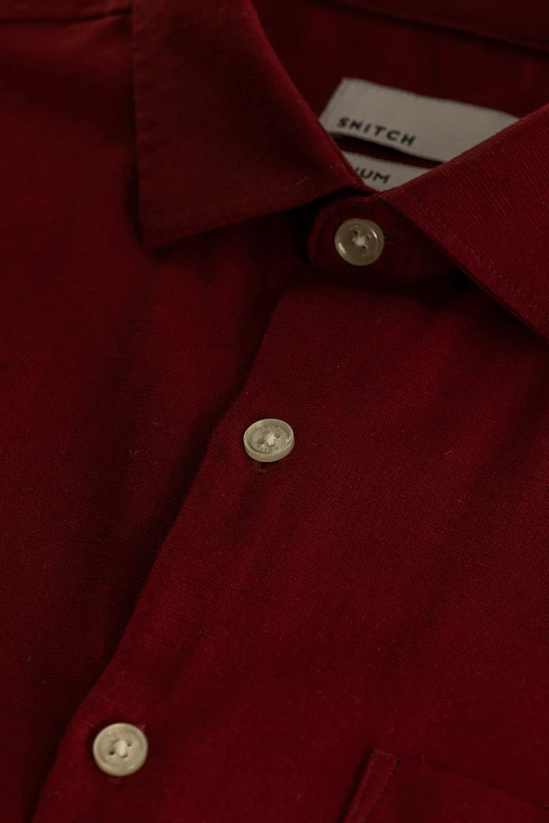 Claudio Red Plain Linen Shirt