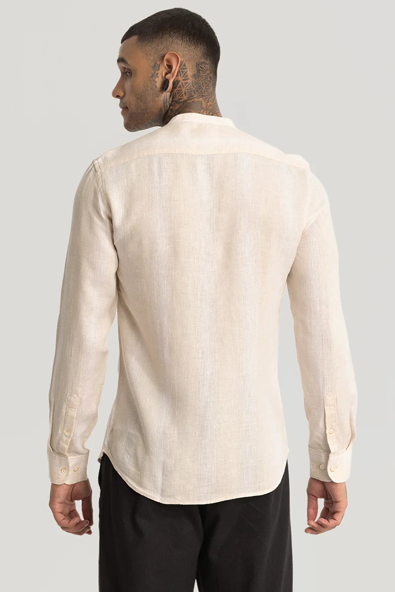 Cream Stripes Linen Blend Shirt