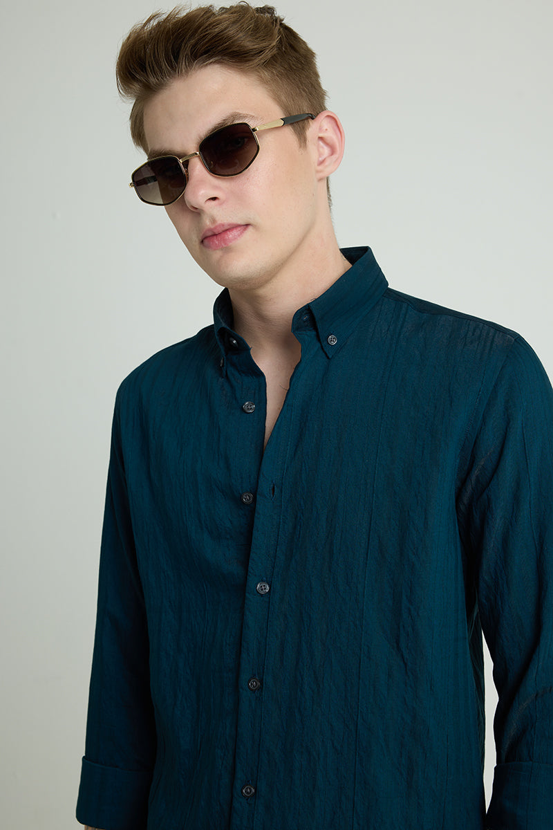 Teal Textured Slim Fit Shirt