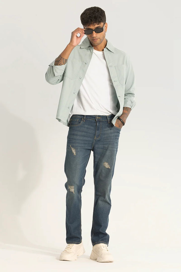 Blue Distressed Comfort Fit Jeans