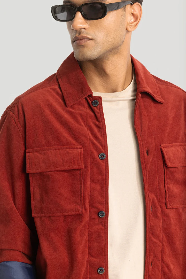 Red Suede Double Pocket Overshirt