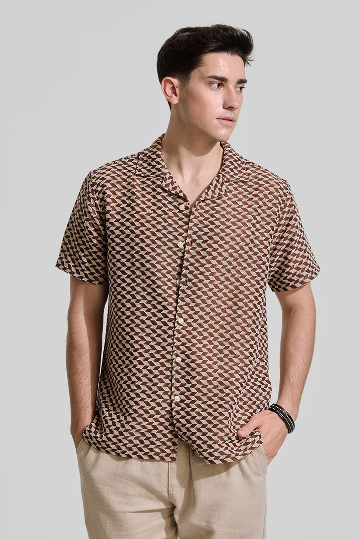 Dark Brown Cuban Crochet Shirt