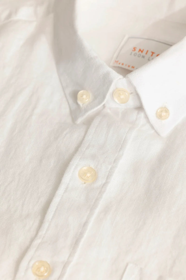 Elementary White Plain Pure Linen Shirt