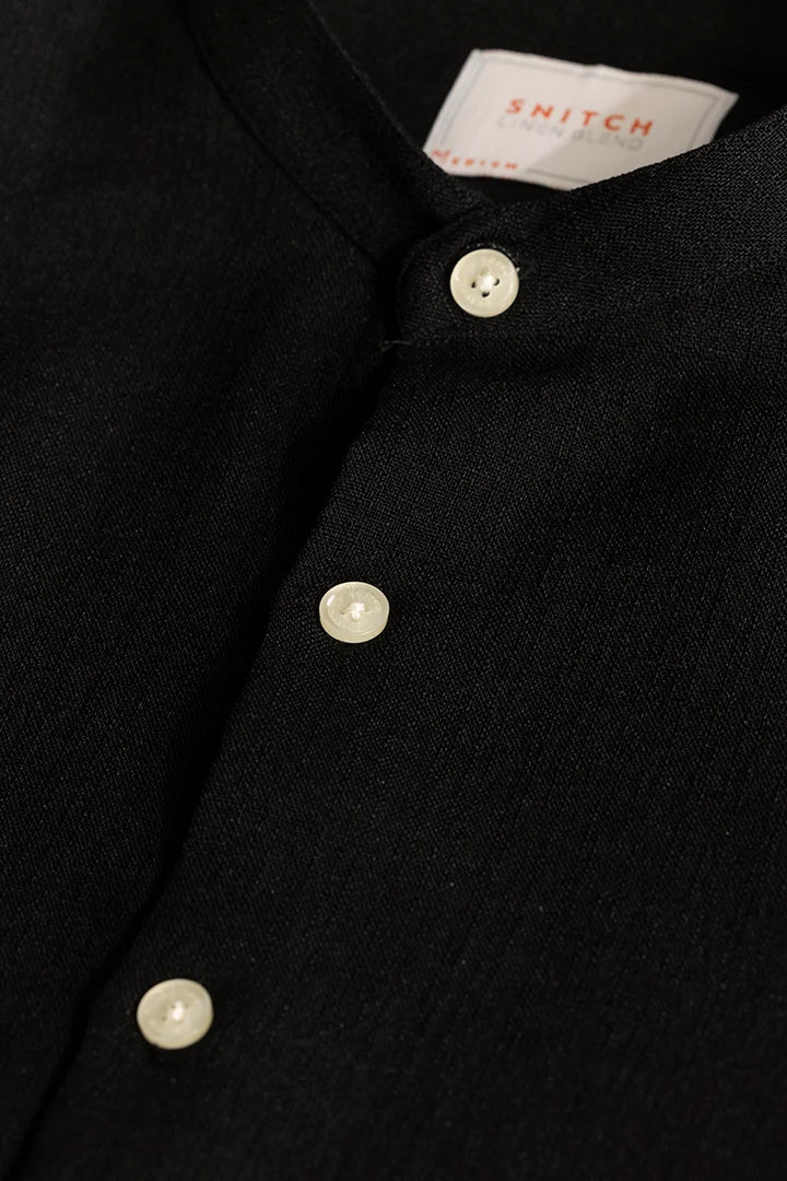 Black Mandarin Linen Shirt