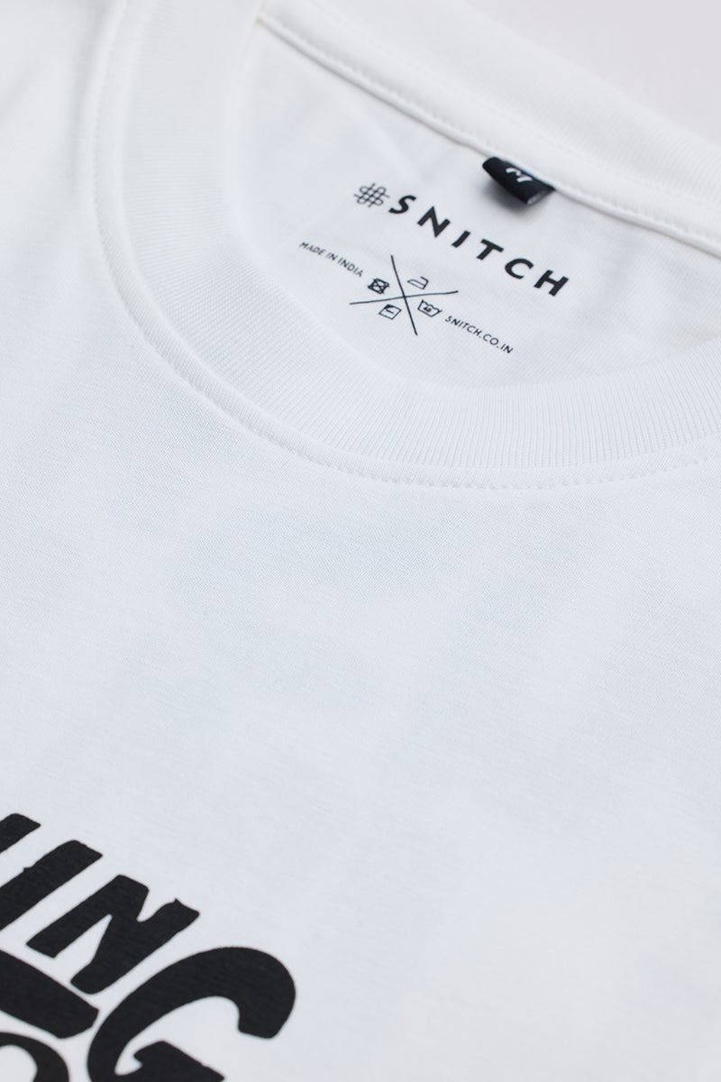 Pushing Limits White Printed Slim Fit T-Shirt