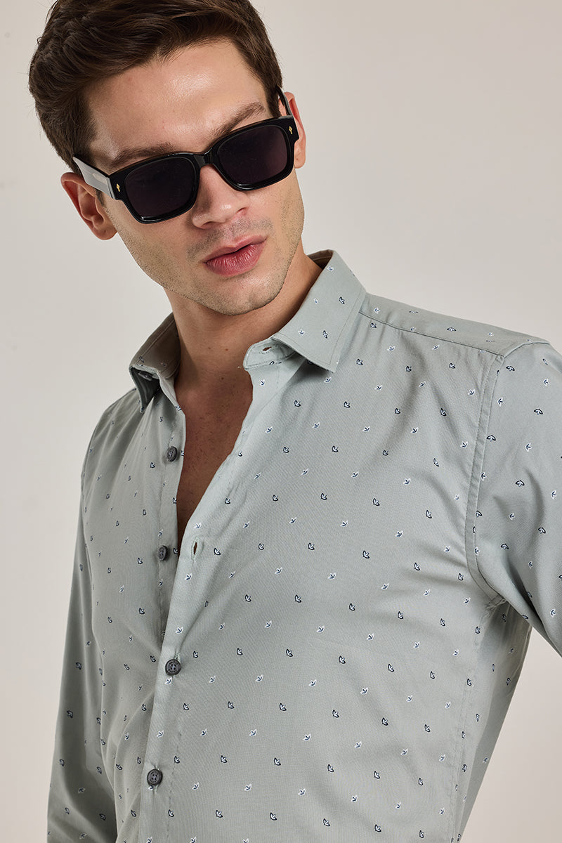 Light Grey Printed Slim Fit Shirt