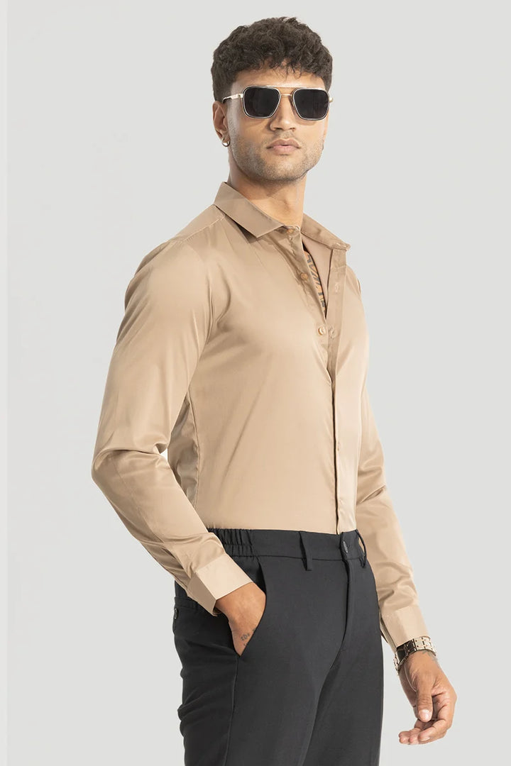 Beige Slim Fit Stretch Shirt