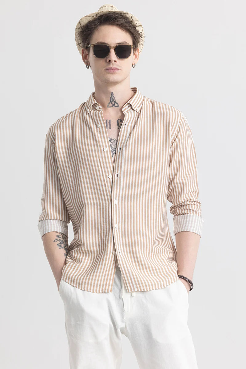 Stripehaven Beige Striped Shirt