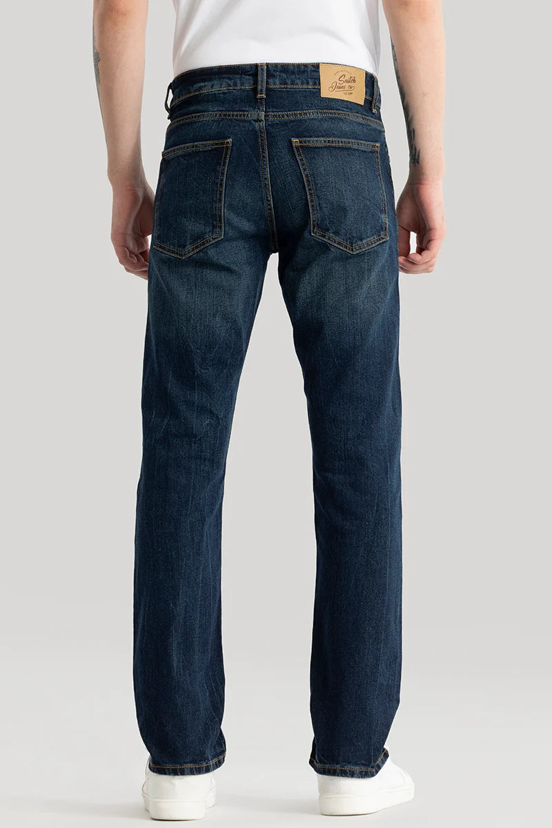 Olivier Dark Blue Plain Straight Fit Jeans