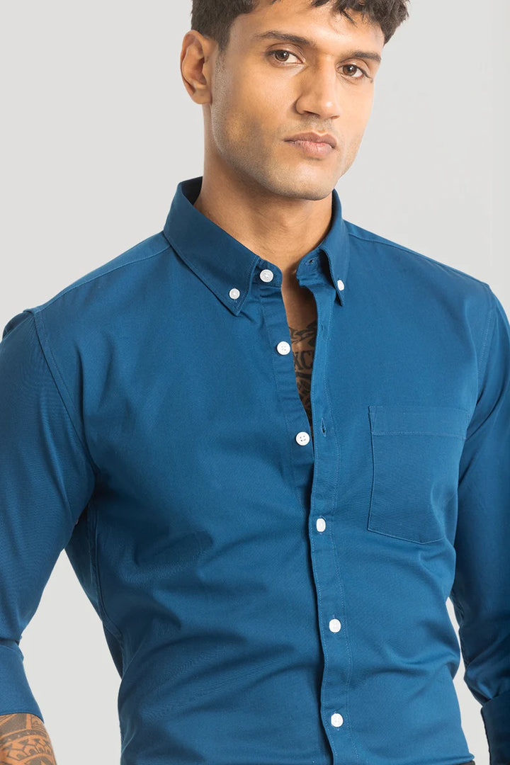 Blue Solid Oxford Shirt