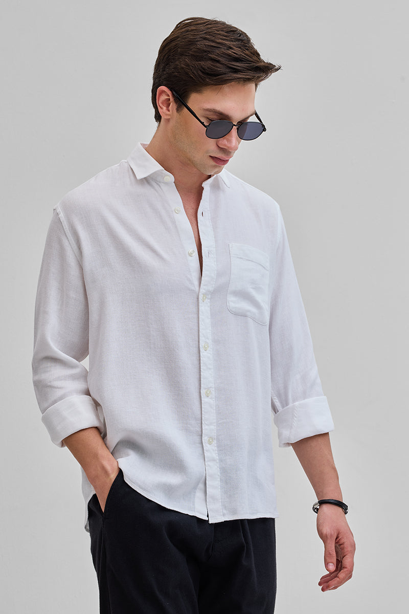 White Slim Fit Linen Shirt