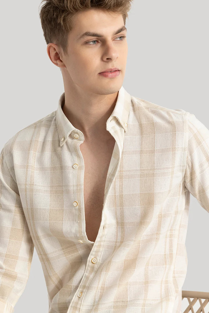 Zoe Cream Linen Checks Shirts