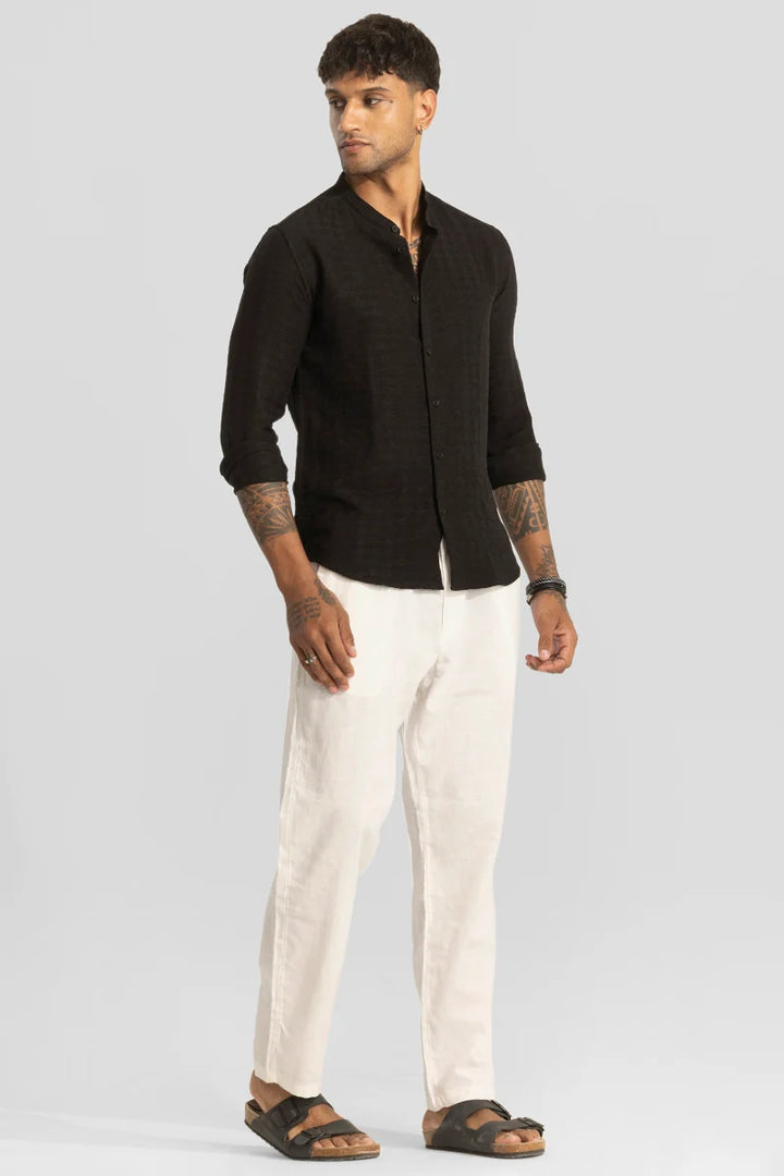 Black Mandarin Textured Shirt