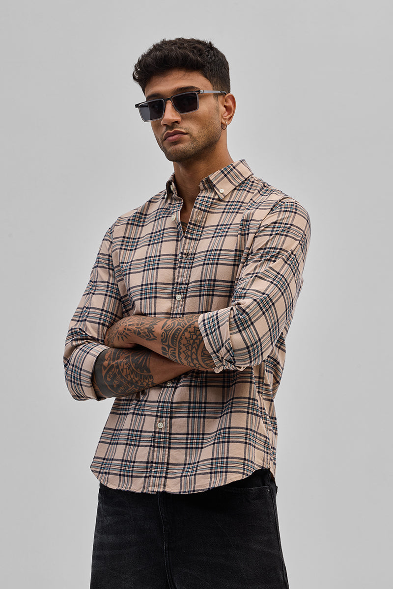 Beige Checks Slim Fit Shirt