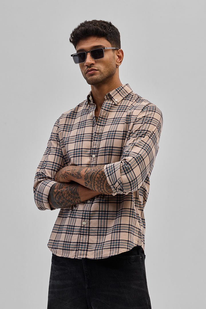 Beige Checks Slim Fit Shirt