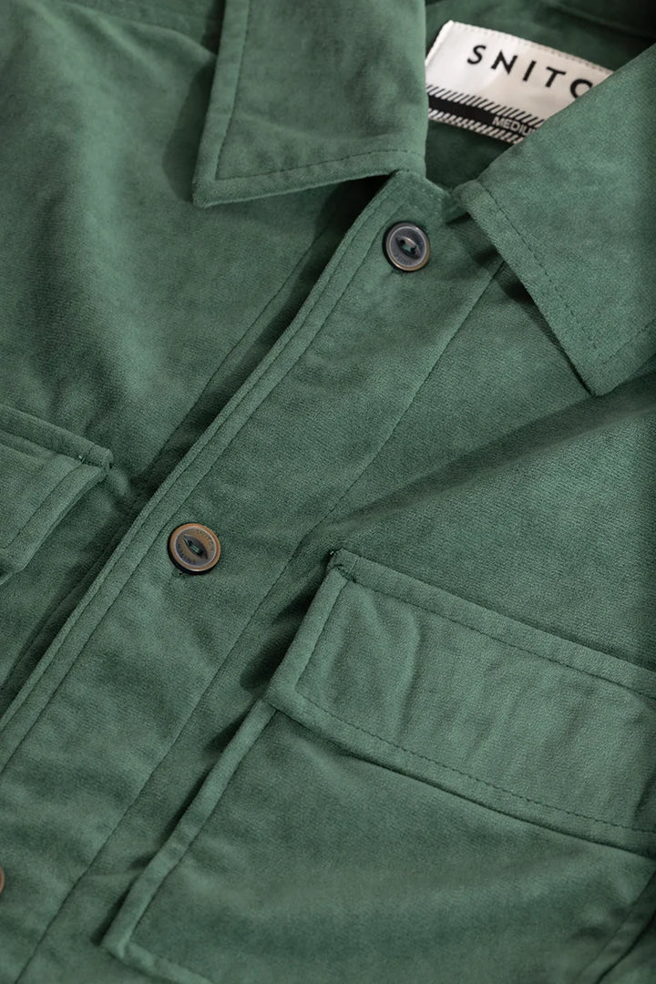 Green Suede Double Pocket Overshirt