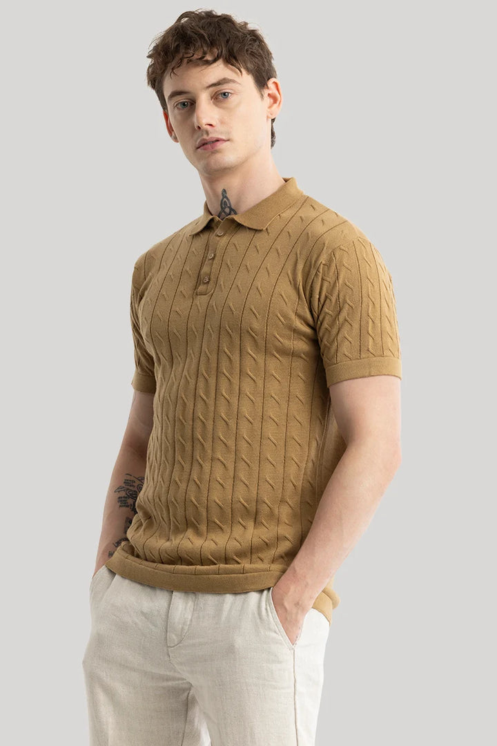 Fresco Brown Knitted Polo T-Shirt