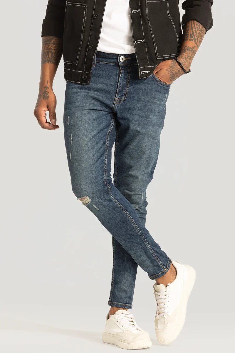 Dark Blue Distressed Skinny Fit Jeans