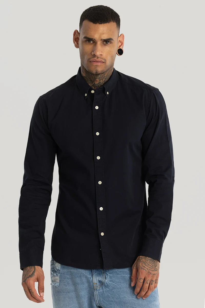 Navy Elbow Patch Oxford Shirt